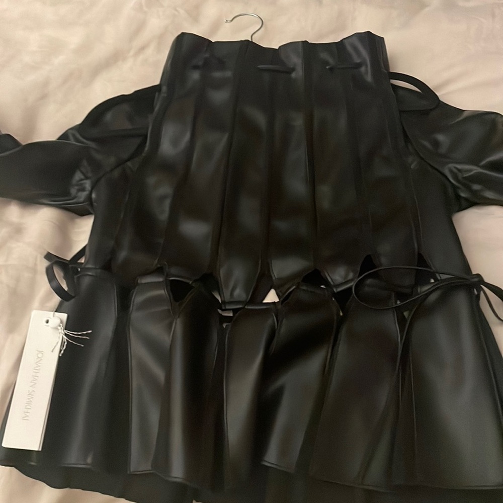 Jonathan Simkhai Black Sculpted Faux-Leather Peplum Top